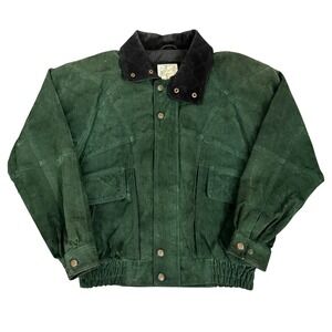 Ash Creek Trading Mens Green Suede Leather Bomber Jacket Small Vintage Quilted
